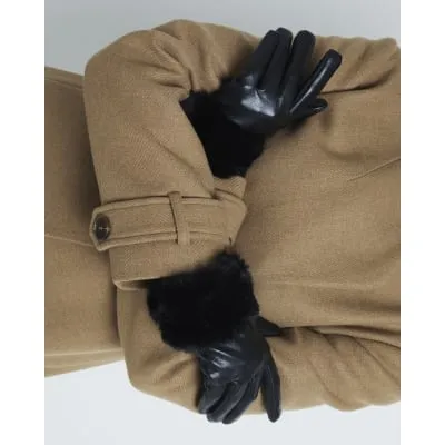 Black Faux Fur Trim Faux Leather Gloves sold by River Island