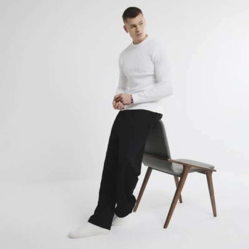White Muscle Fit Textured Jumper made by River Island