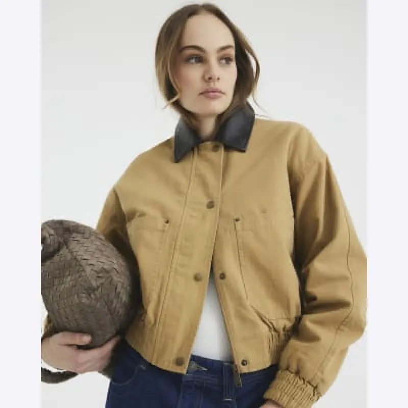 Beige Faux Leather Collar Bomber Jacket sold by River Island
