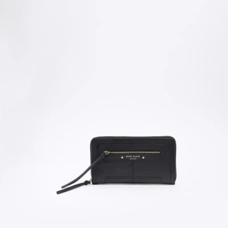 Black Leather Zip Around Pouch sold by River Island