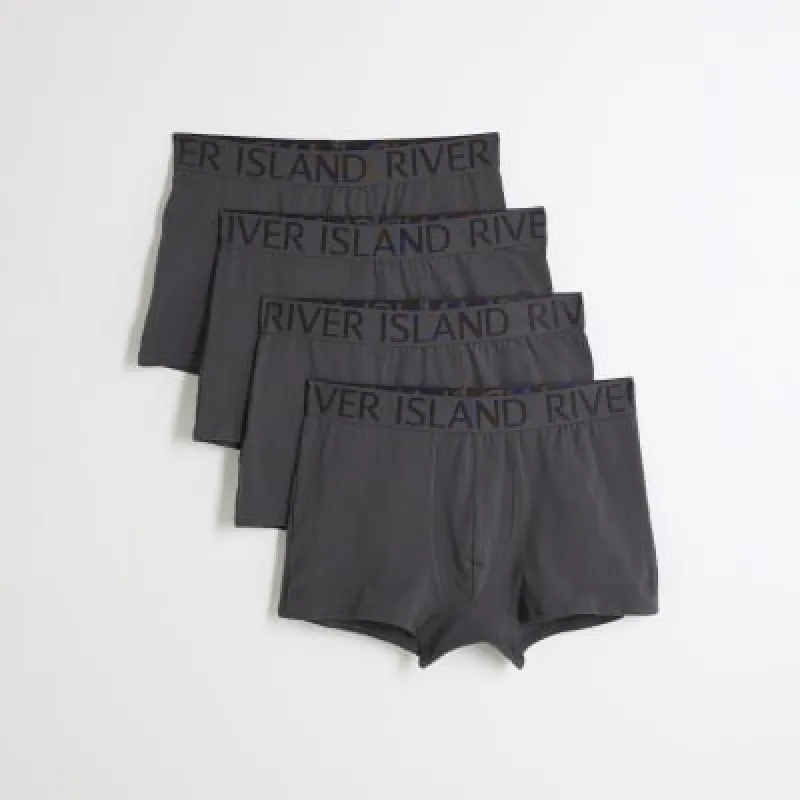 Grey 4 Pack Cotton Stretch RI Trunks sold by River Island