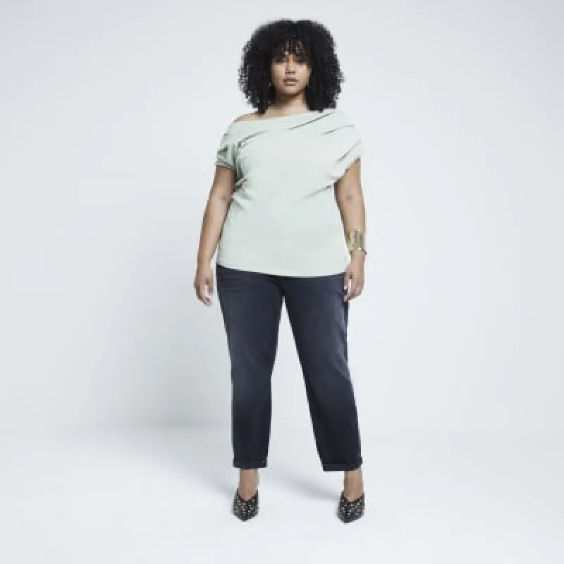 Plus Green off shoulder Drape Top sold by River Island