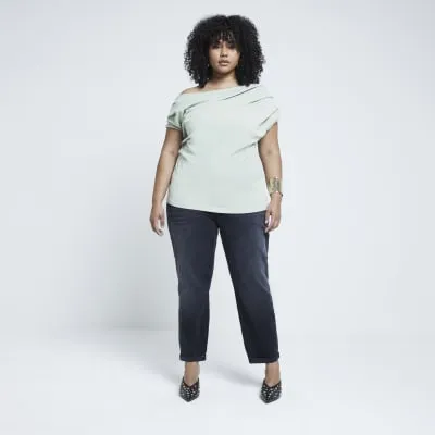 Plus Green off shoulder Drape Top sold by River Island