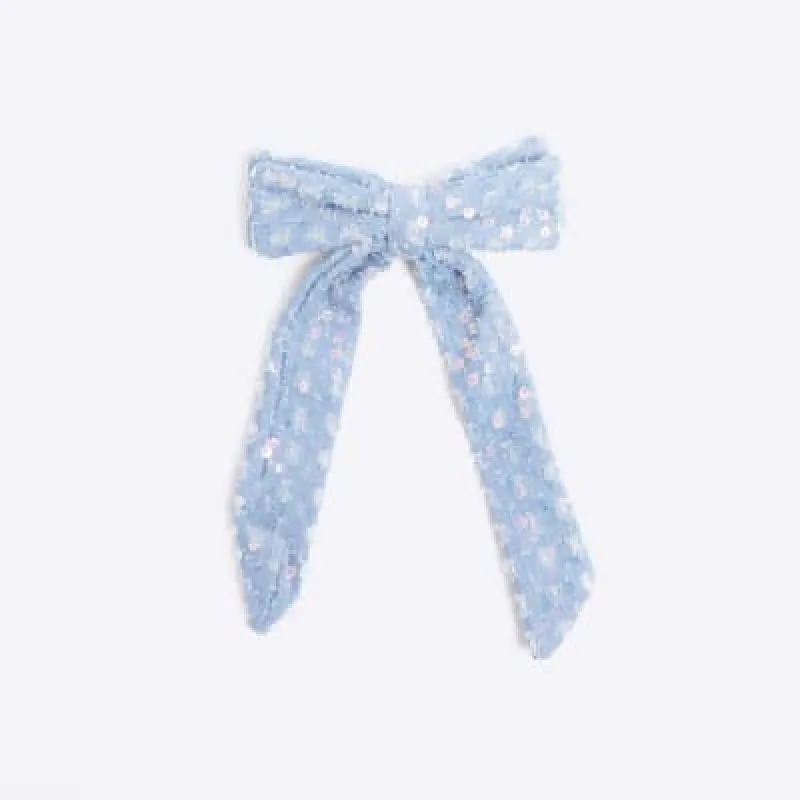 Blue Denim Sequin Bow Hair Clip sold by River Island