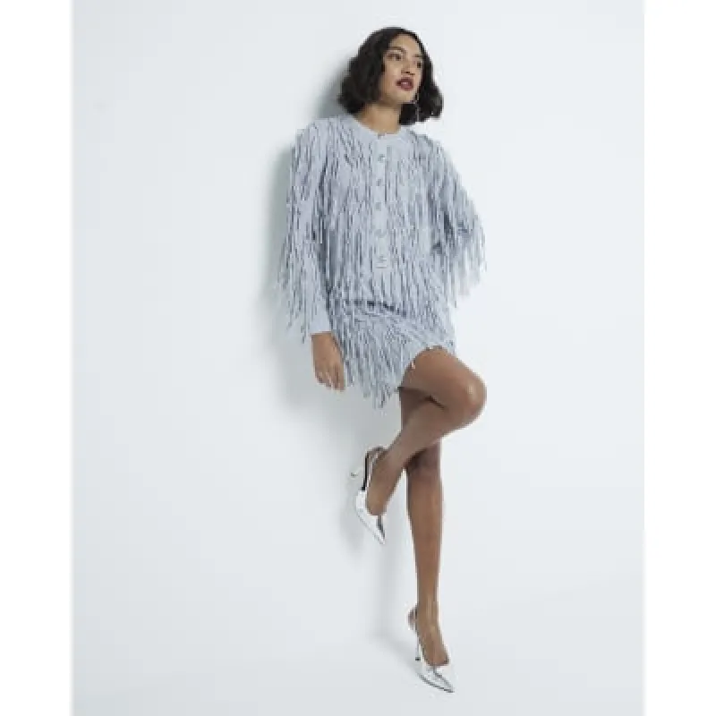Silver Fringe Mini Skirt sold by River Island