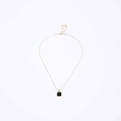 Premium Black Square Stone Necklace sold by River Island
