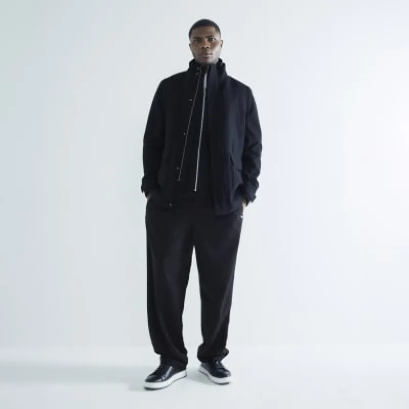 Black Wool Blend Funnel Neck Coat sold by River Island