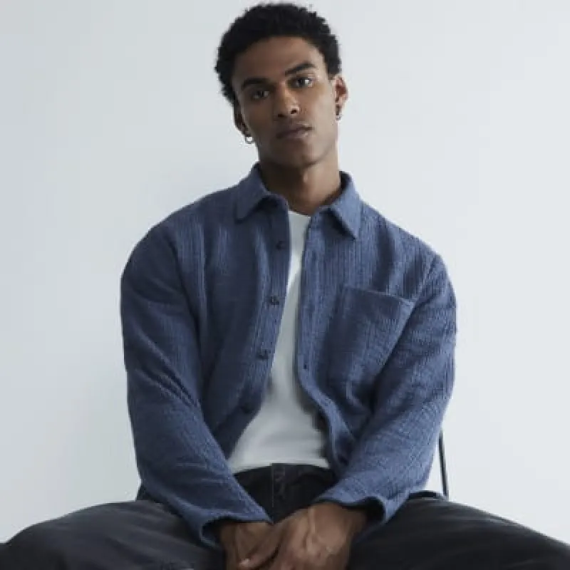 Blue Regular Fit Boucle Long Sleeve Shirt sold by River Island