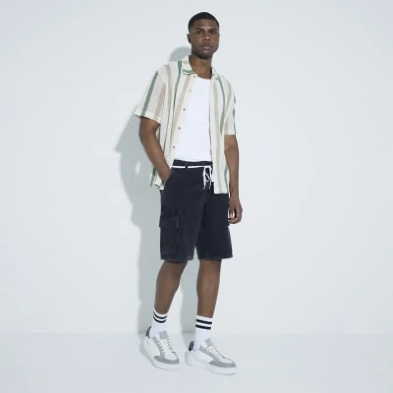 Black Denim Cargo Shorts sold by River Island