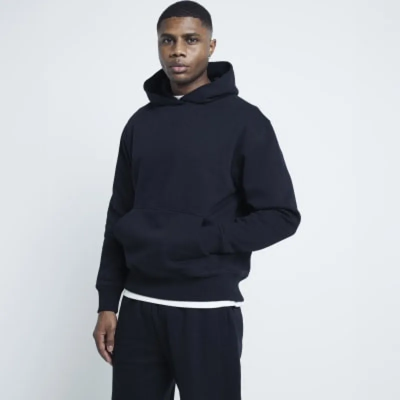 Black Essential Front Pocket Hoodie sold by River Island