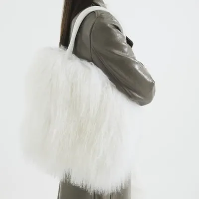 Cream 100% Wool Shearling Tote Bag sold by River Island