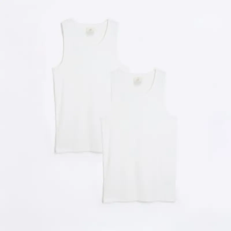 White Muscle Fit Ribbed Vest 2 Pack sold by River Island