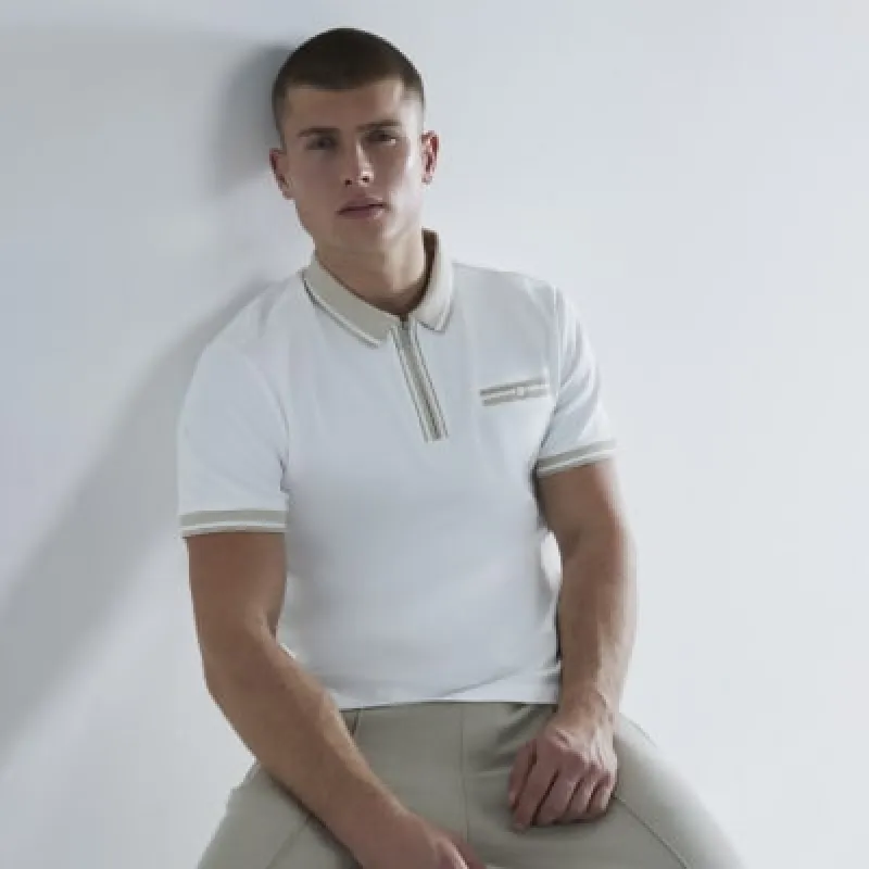 Beige Slim Fit Polo Shirt sold by River Island