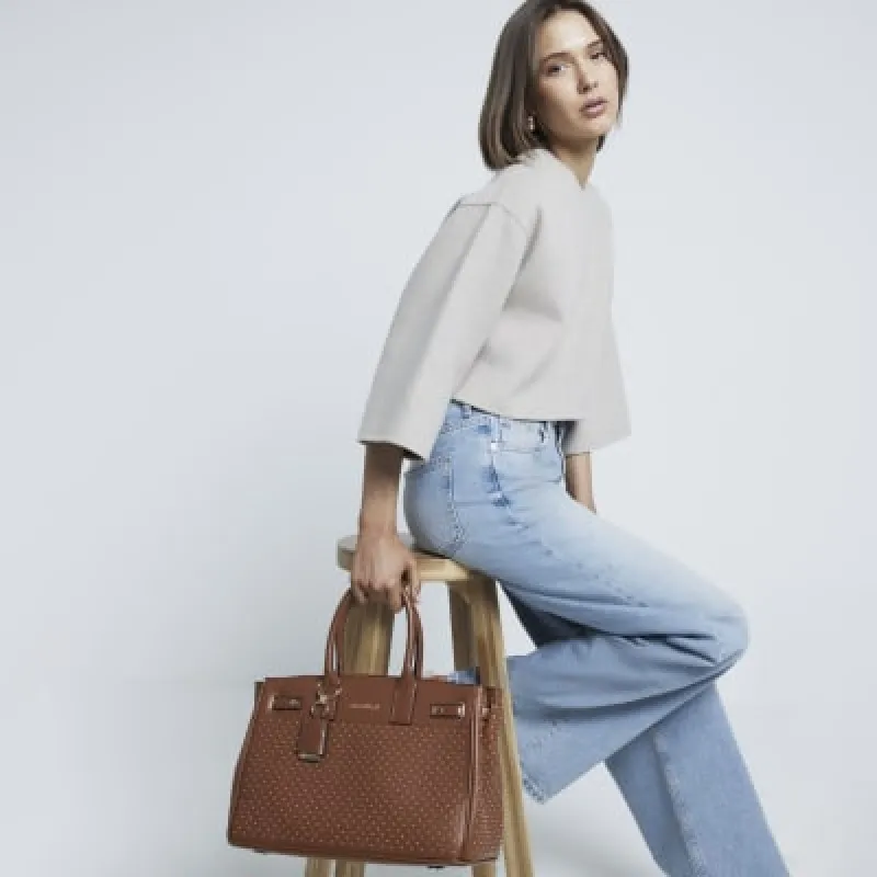 Brown Faux Leather Stud Tote Bag sold by River Island