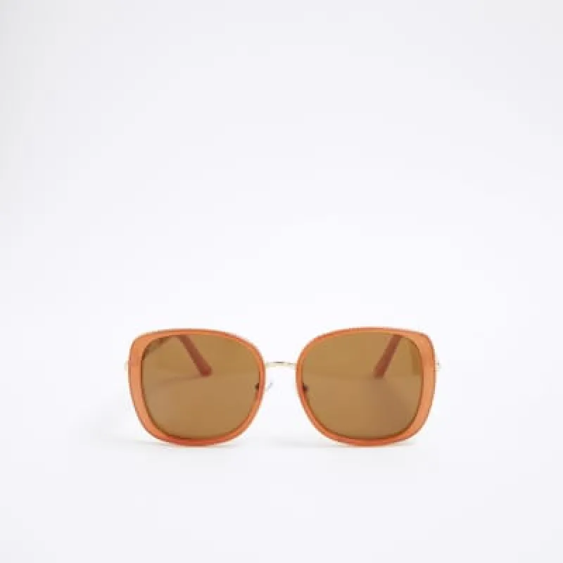 Orange Oversized Gold Trim Sunglasses sold by River Island