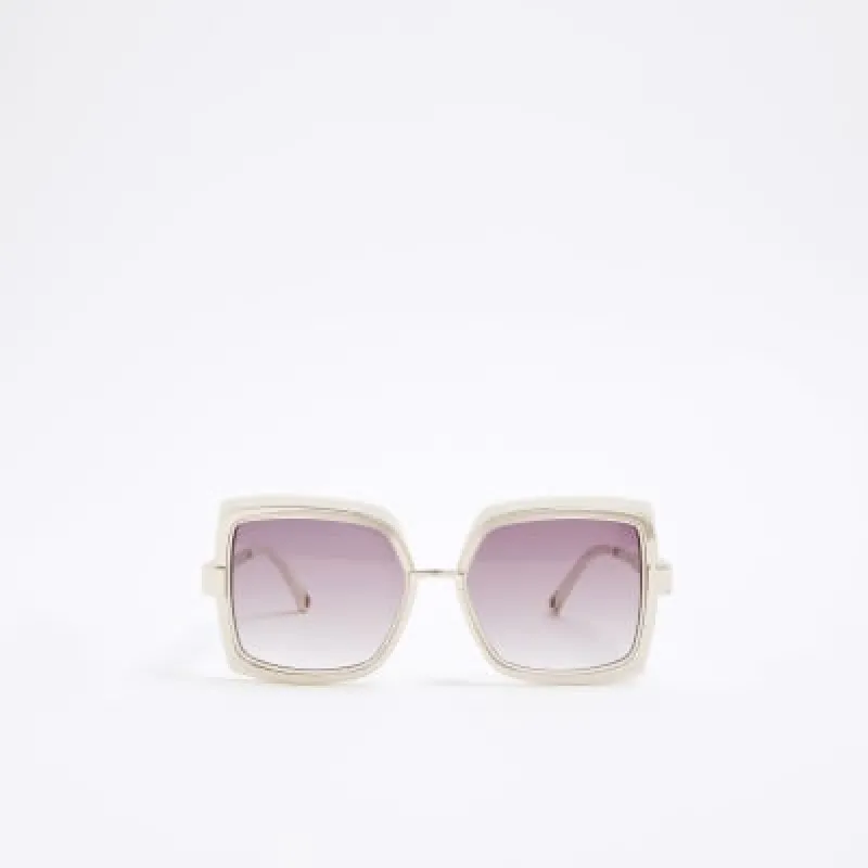 Cream Oversized Metal Square Sunglasses sold by River Island