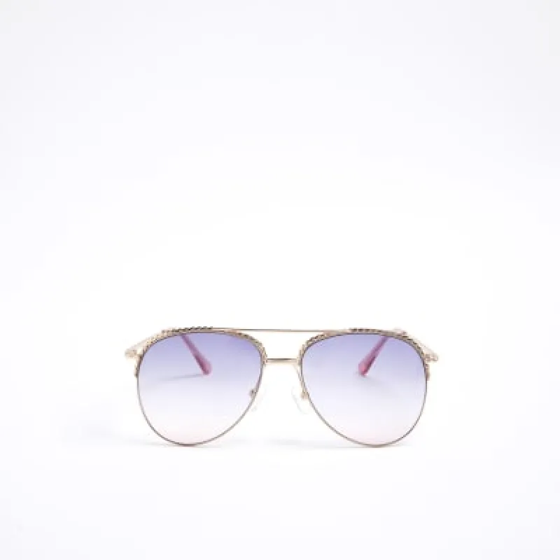 Rose Gold Metal Aviator Twist Sunglasses sold by River Island
