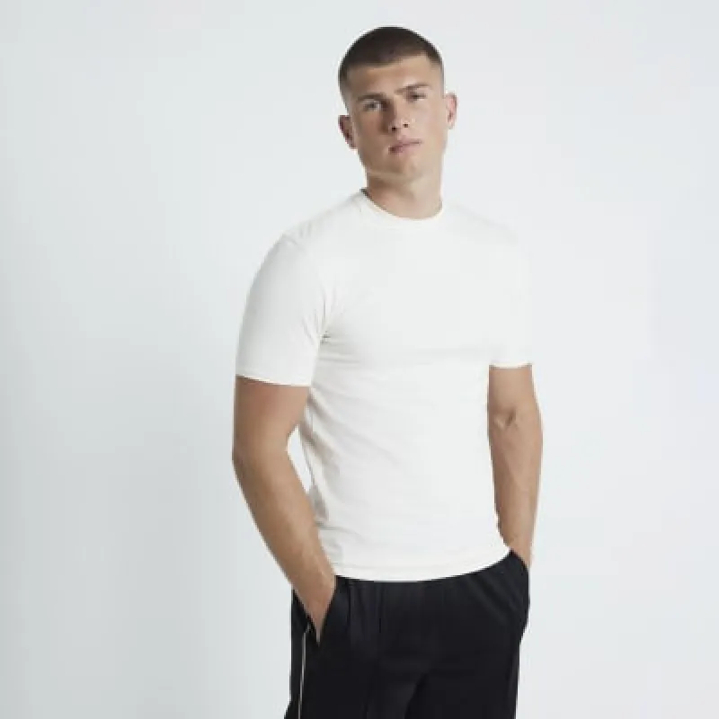 Ecru Muscle Fit RI Studio T-Shirt sold by River Island