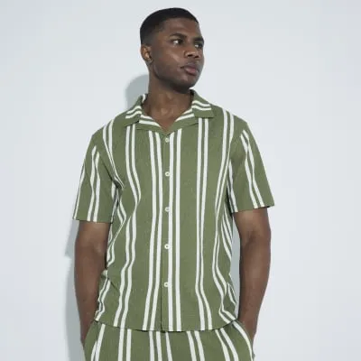Green Regular Fit Textured Striped Polo Shirt sold by River Island
