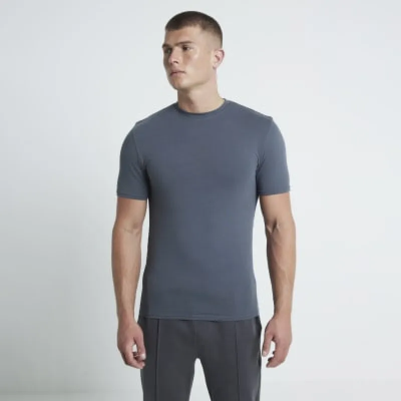 Grey Muscle Fit RI Studio T-Shirt sold by River Island
