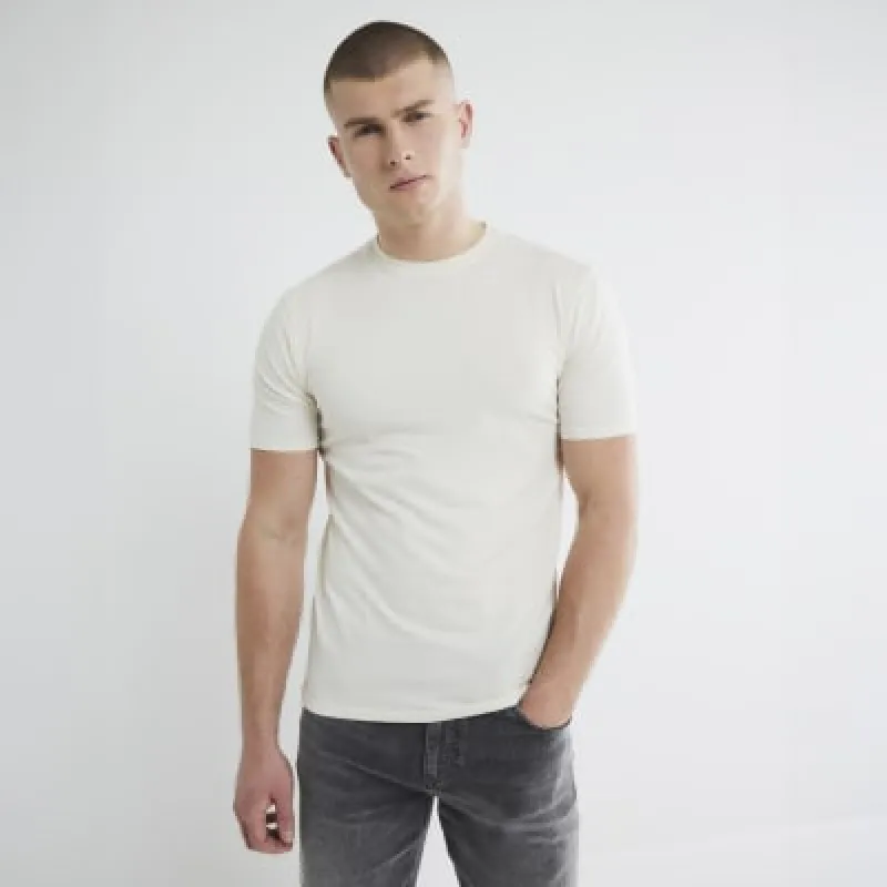 Ecru Plain Muscle Fit T-shirt sold by River Island