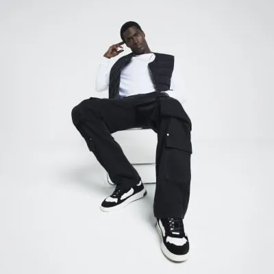 Black Denim Loose Fit Cargo Jeans sold by River Island