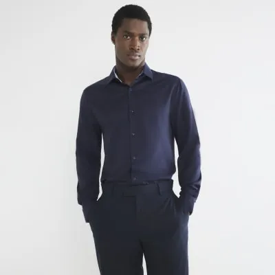 Navy Premium Long Sleeve Slim Shirt sold by River Island