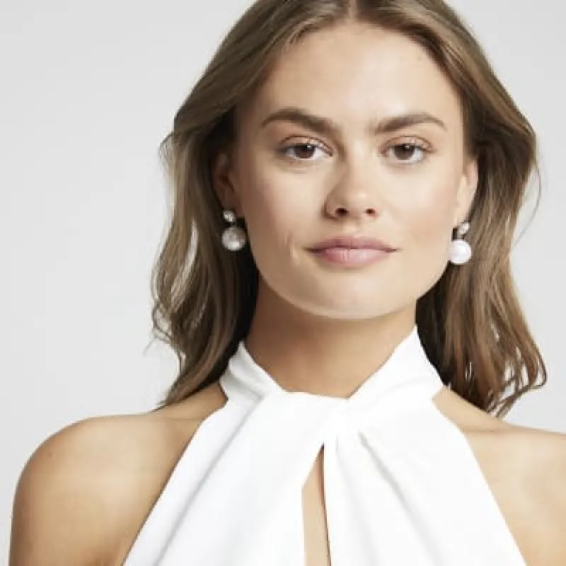 Silver Pearl Ball Earrings sold by River Island
