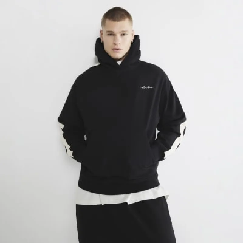 Black Long Sleeve Taped Hoodie sold by River Island