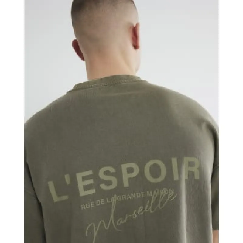 Khaki Oversized L'espoir Back Print T-shirt sold by River Island