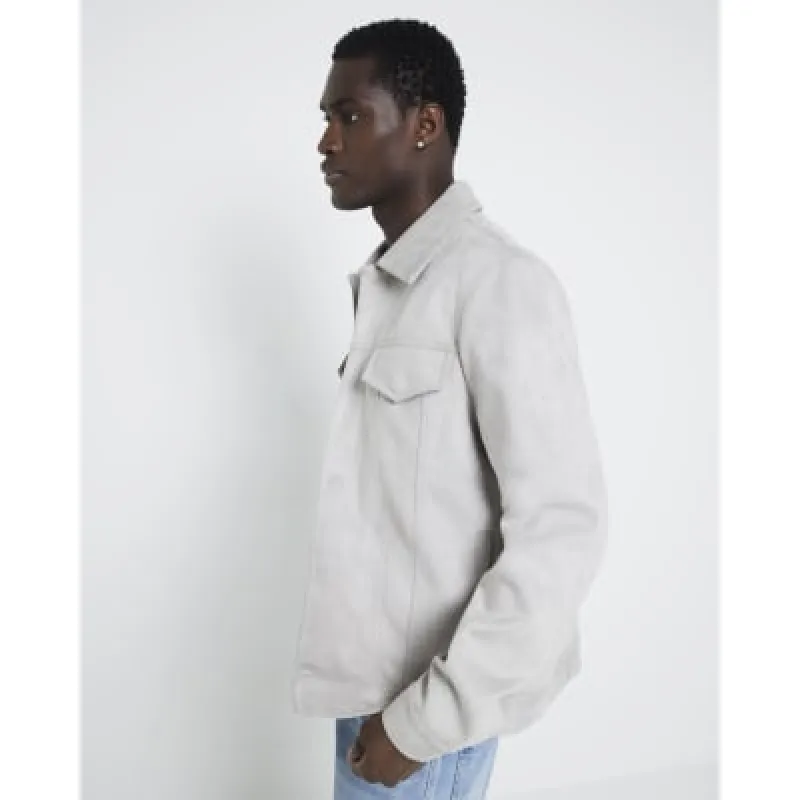 Grey Regular fit Suedette Jacket sold by River Island