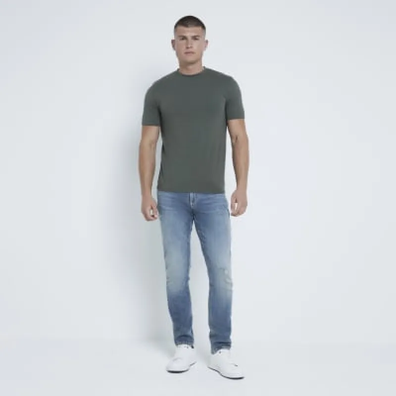 Khaki Muscle Fit RI Studio T-Shirt sold by River Island