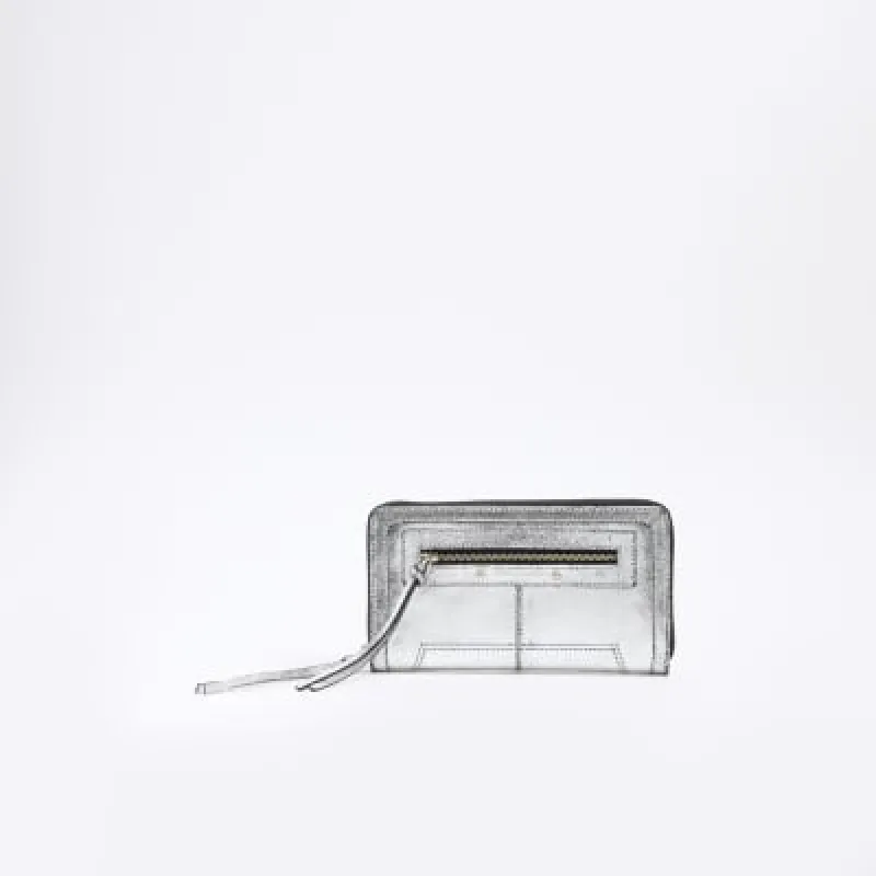 Silver Leather Zip Around Pouch sold by River Island