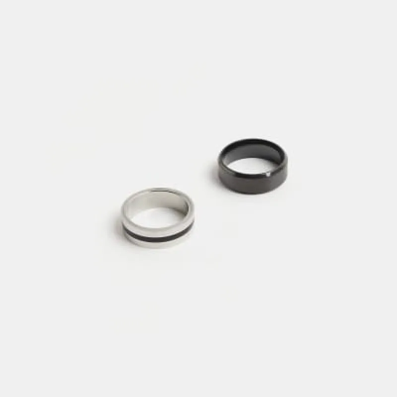 Black Multipack of 2 Steel Rings sold by River Island