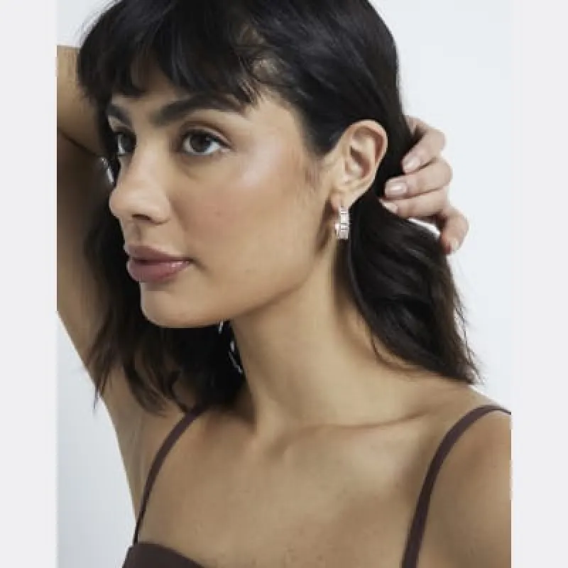 Rose Gold Cubic Hoop Earrings sold by River Island