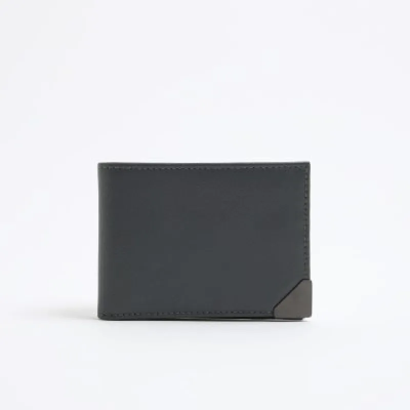 Grey Pebbled Leather Slim Wallet sold by River Island