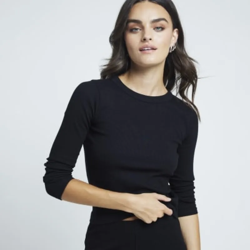 Black long sleeve ribbed t-shirt sold by River Island