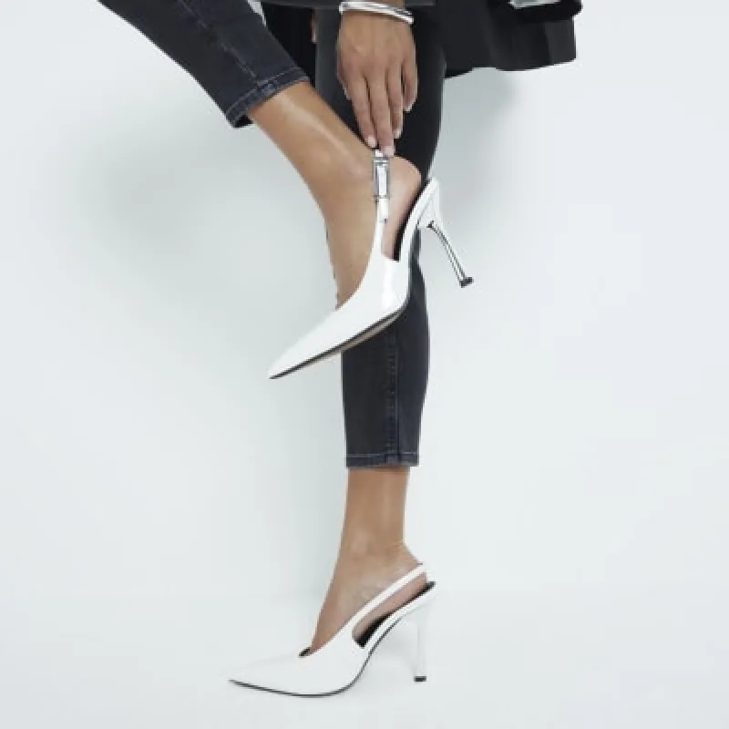 White Wide Fit Sling Back Buckle Court Shoes sold by River Island
