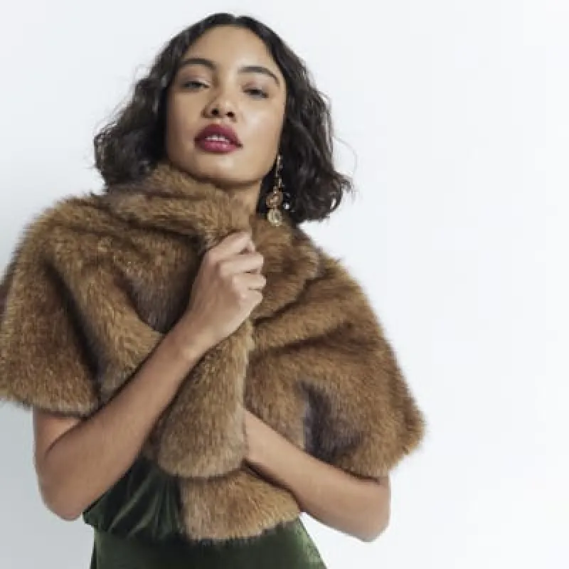 Brown Faux Fox Fur Cape sold by River Island