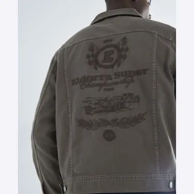 Brown Denim Embroidered Jacket sold by River Island