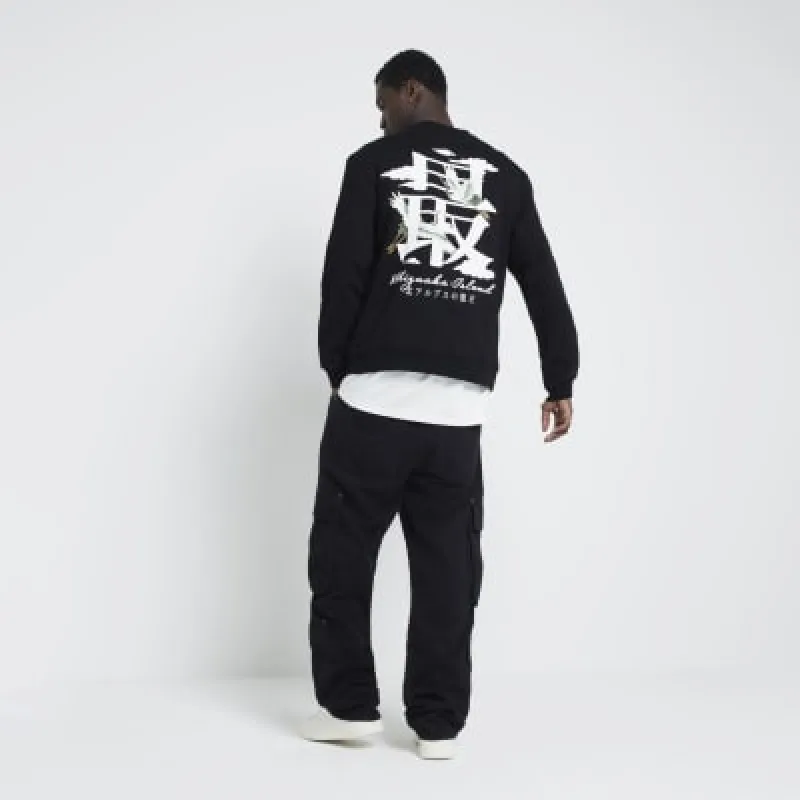 Black regular fit japanese graphic Sweatshirt sold by River Island