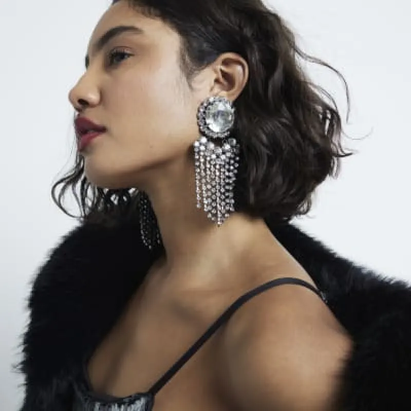 Silver Circle Cupchain Drop Earrings sold by River Island