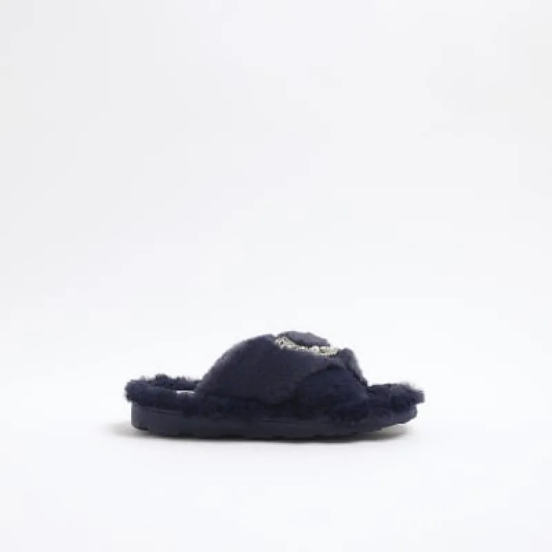 Navy Moon Star Strap Slippers sold by River Island