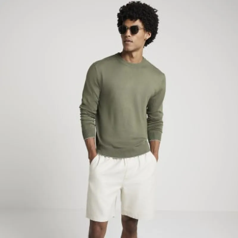 Khaki slim fit crew neck jumper sold by River Island