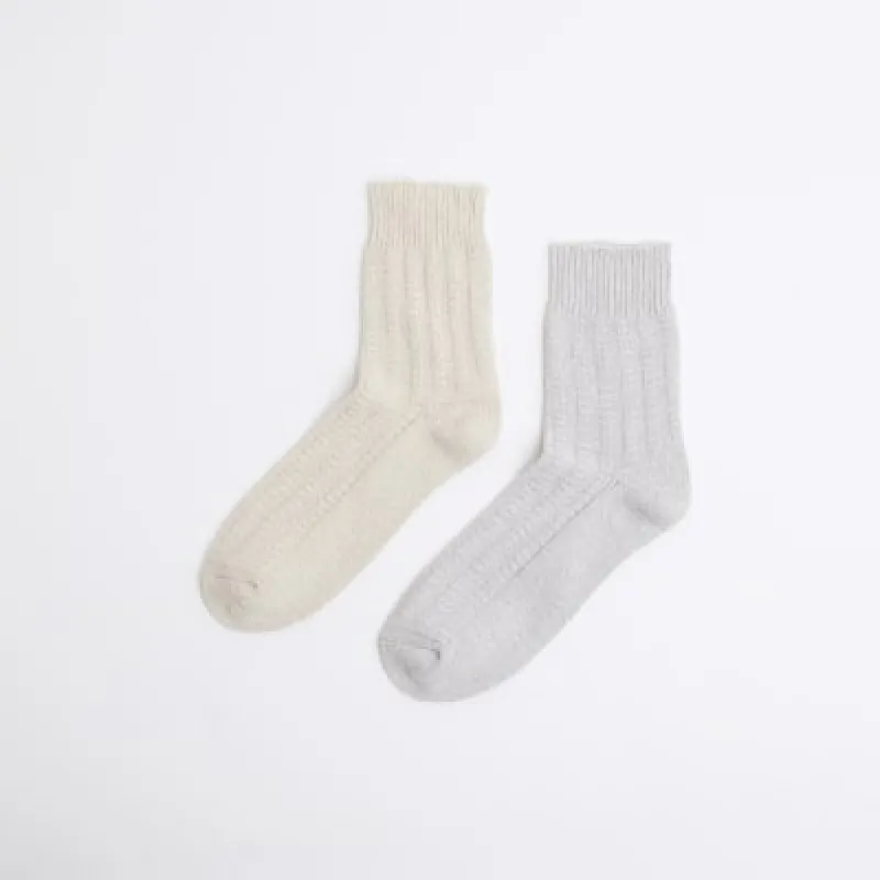Beige 2 Pack Textured Boot Socks sold by River Island