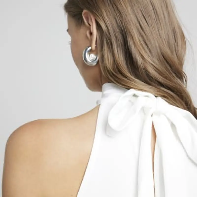 Silver Pearl Chunky Hoops Earrings sold by River Island