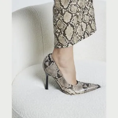 Grey Snake Heeled Court Shoes sold by River Island