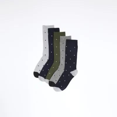 5PK Khaki spot print tube socks sold by River Island