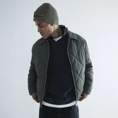 Khaki Quilted Zip Through Jacket sold by River Island