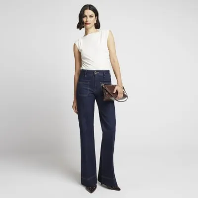 Blue front pocket high waisted wide leg jeans sold by River Island